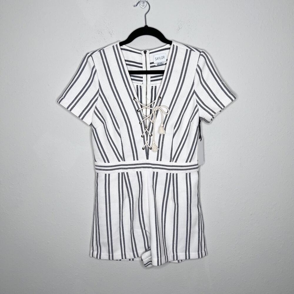 Saylor Emilia Baja Striped Romper Ivory Size M - Picture 2 of 6